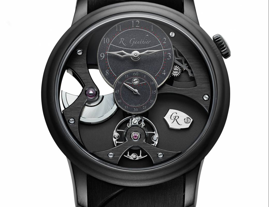 Romain Gauthier Insight Micro-Rotor Black Titanium black enamel dial rubber strap 3