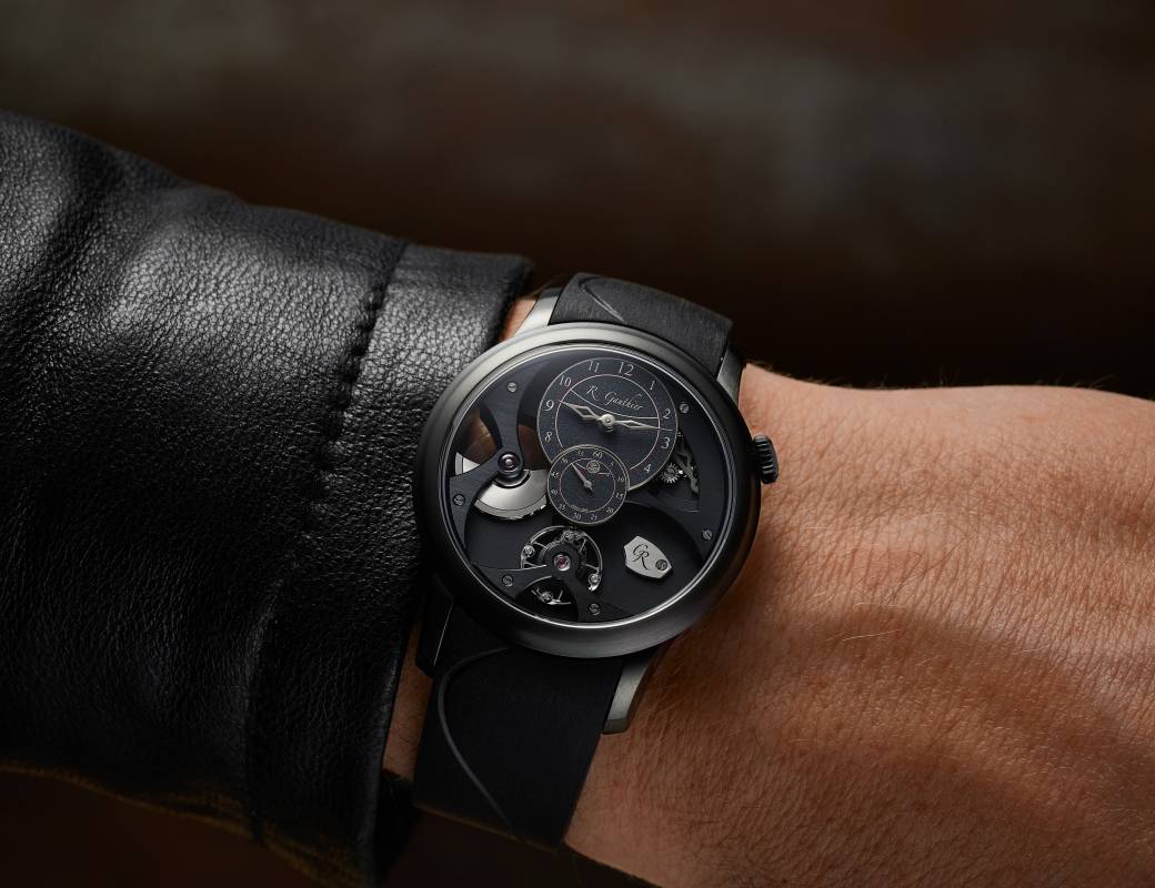 Romain Gauthier Insight Micro-Rotor Black Titanium black enamel dial rubber strap 5