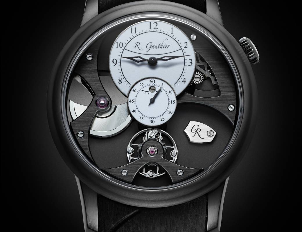 Romain Gauthier Insight Micro-Rotor Black Titanium white enamel dial rubber strap 1