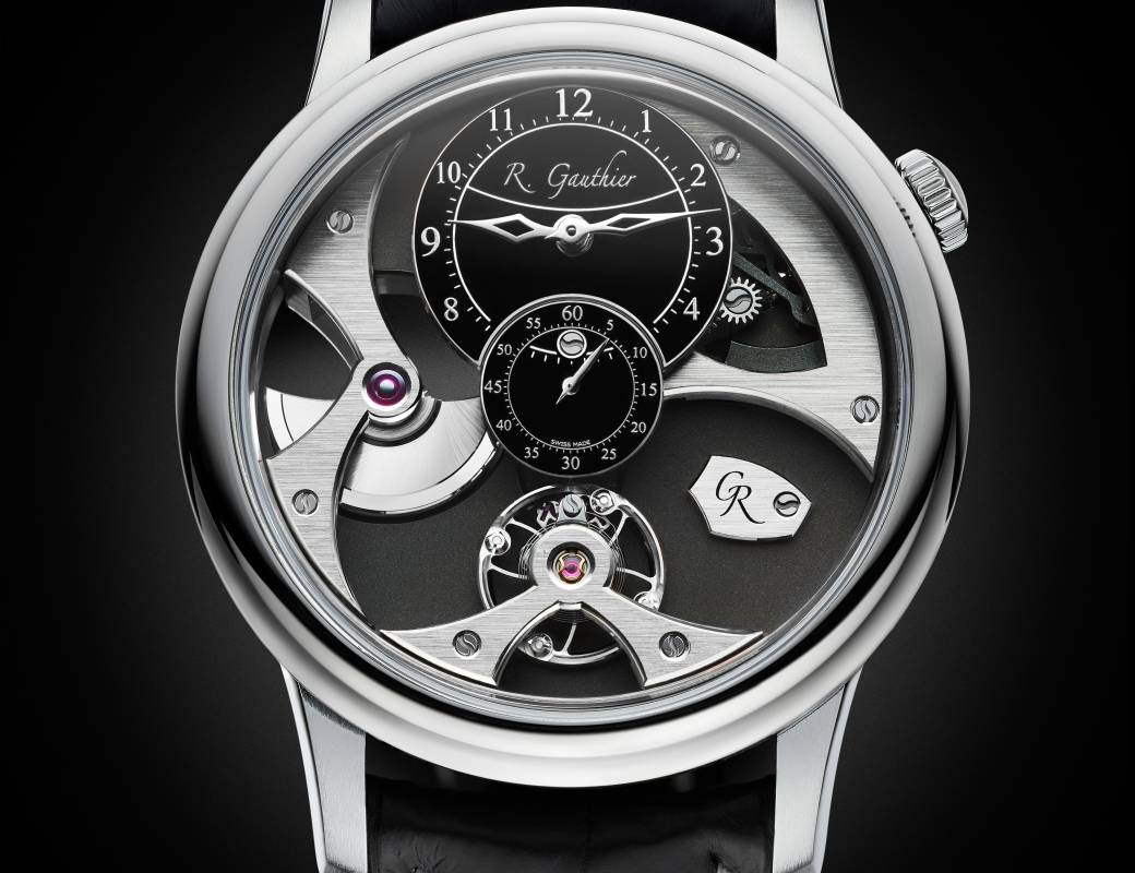 Romain Gauthier Insight Micro-Rotor Natural Titanium black enamel dial leather strap 1
