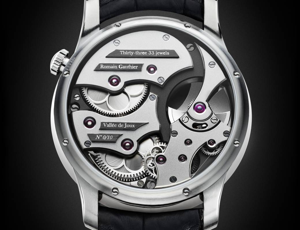 Romain Gauthier Insight Micro-Rotor Natural Titanium black enamel dial leather strap 2