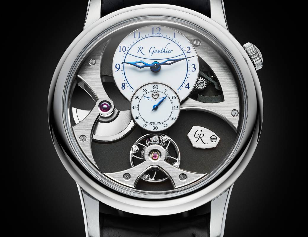 Romain Gauthier Insight Micro-Rotor Natural Titanium white enamel dial leather strap 1