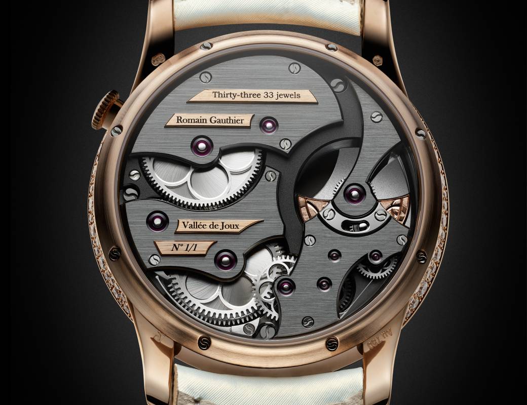 Romain Gauthier Insight Micro-Rotor unique piece snow-set red gold case with mother-of-pearl dial 2