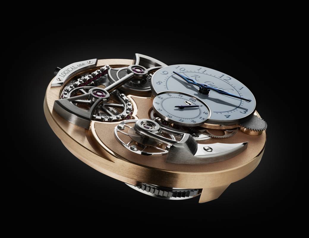 Romain Gauthier Logical One white gold white enamel dial movement close-up 5