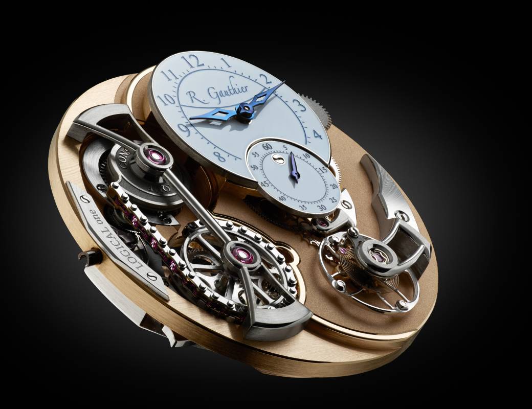 Romain Gauthier Logical One white gold white enamel dial movement close-up 7